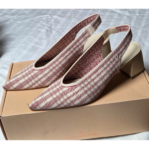 Vivaia Pointed Toe Slingback Knit Block Heel Pumps Striped Pattern Size 9 EUR 40 - Picture 2 of 14